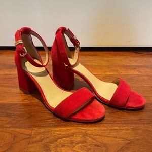 Red Suede Block Heel Sandals